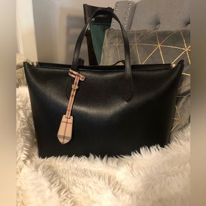BURBERRY Grainy Calfskin Haymarket Colours Check Medium Zip Tote Black